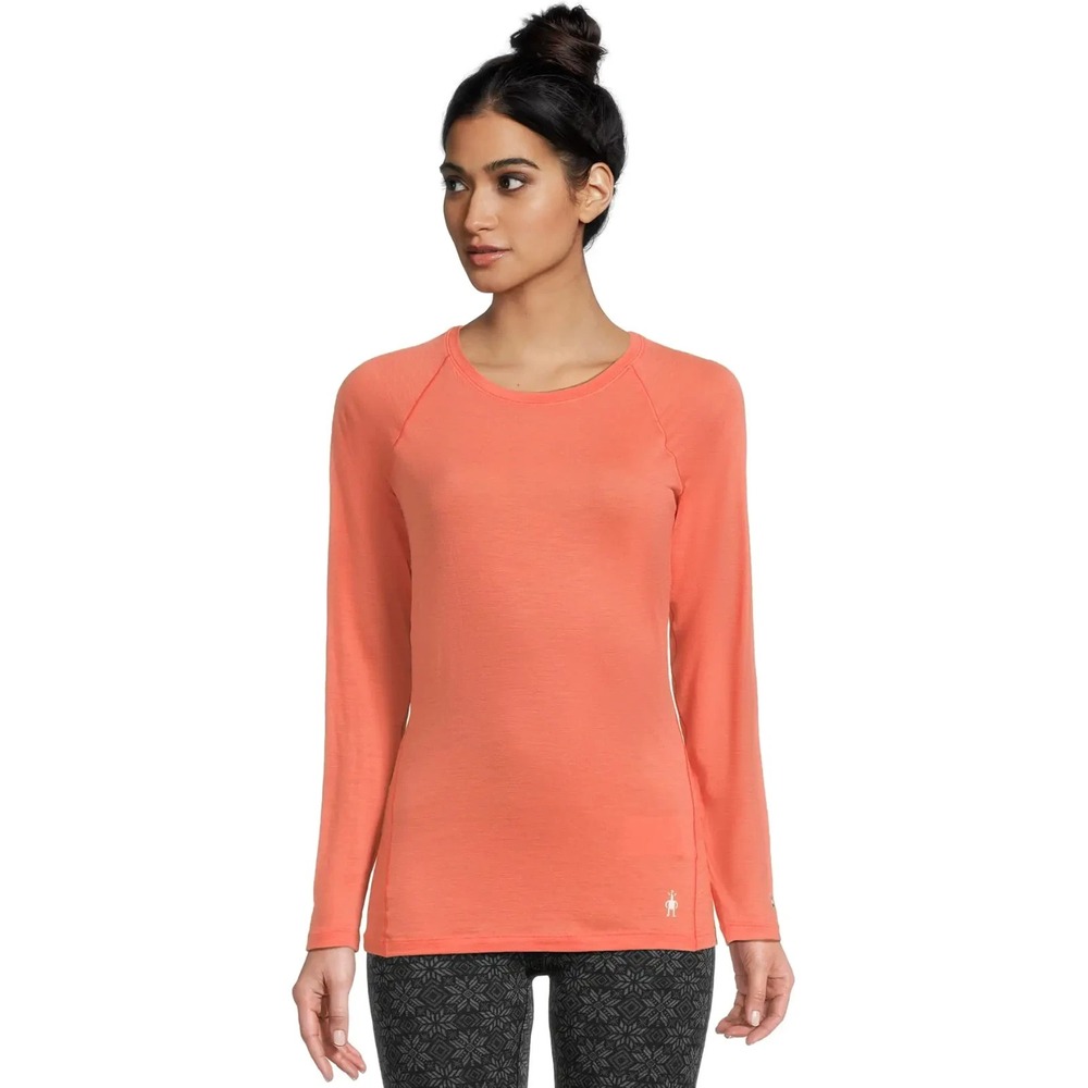 SMARTWOOL Women Merino Pullover Base Layer Long Sleeve Crew Top Sz M Orange 47-1